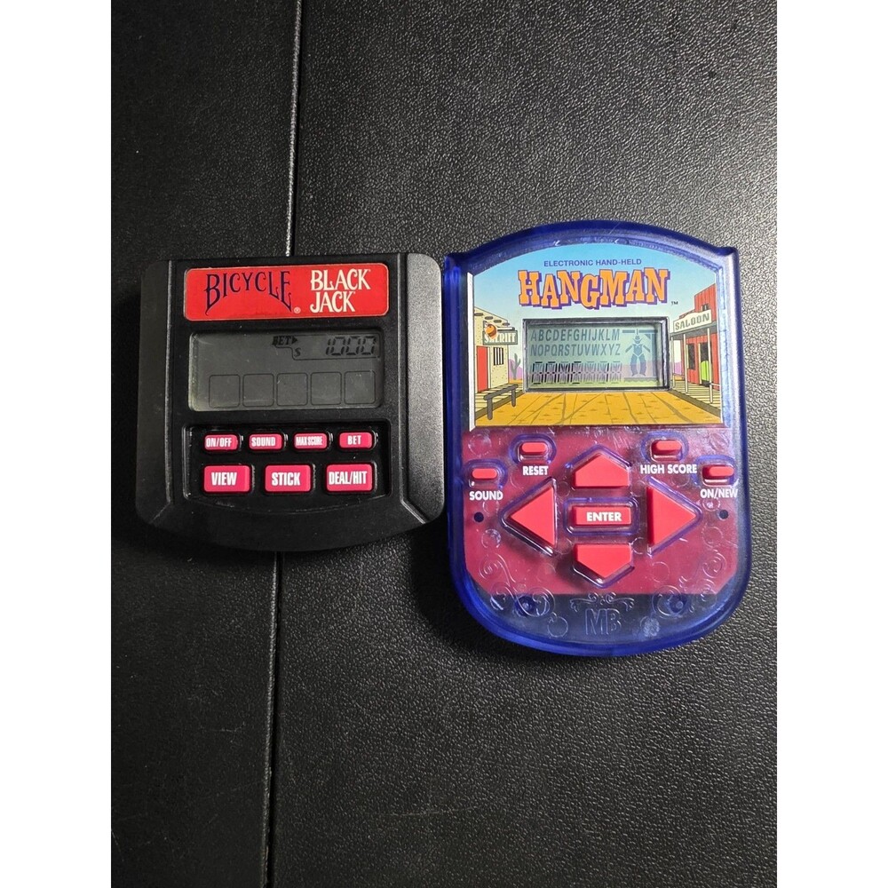 Vintage Electronic Handheld LCD Games Lot Bicycle Black Jack & MB Hangman Tested
